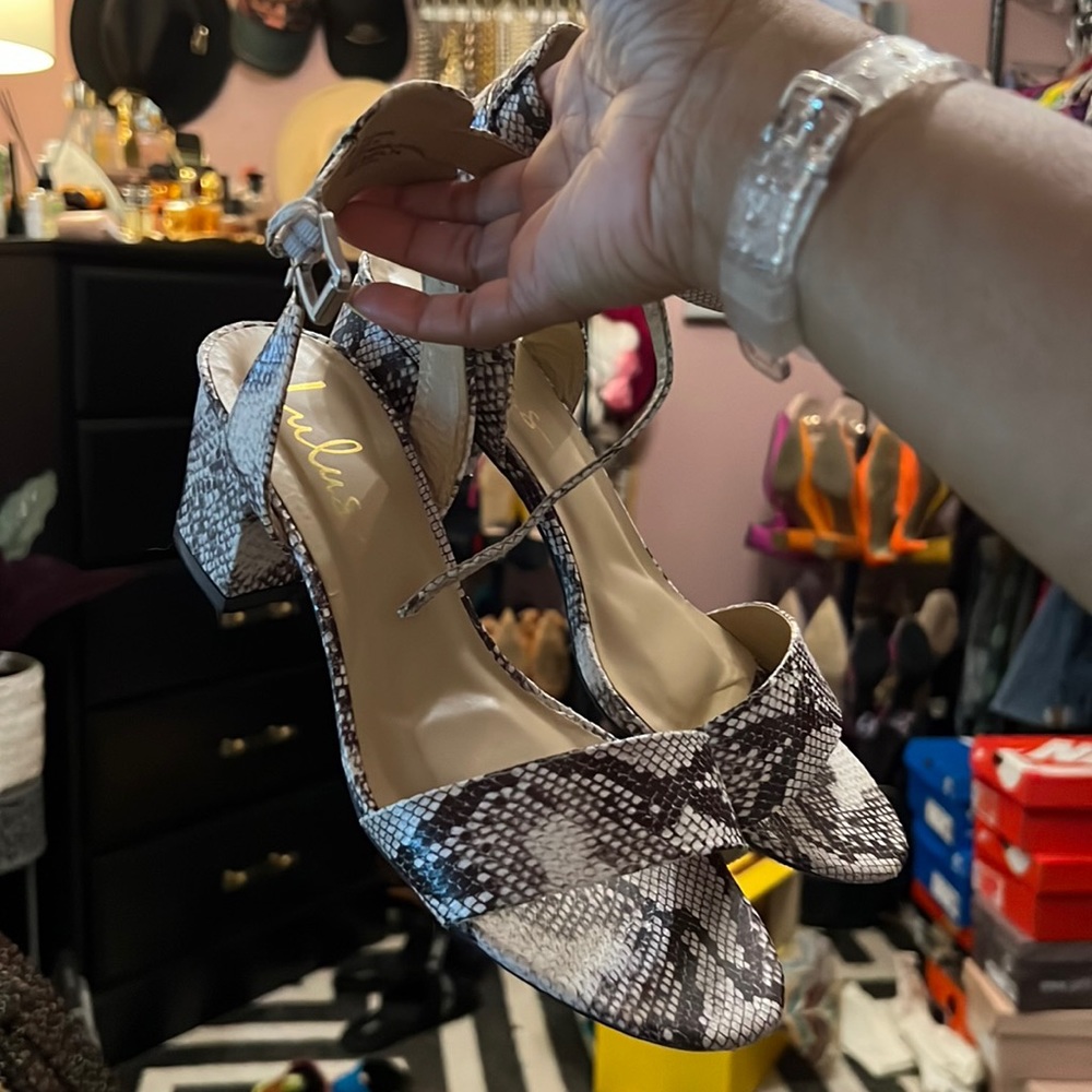 Lulus Snake Print Block Heel Sandals - image 7